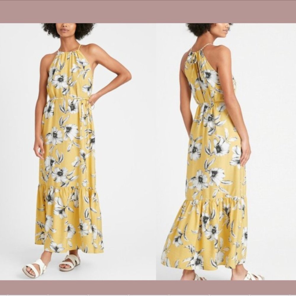 NWT $159 Banana Republic [ 2 ] Halter Maxi Dress in Tropical Floral Yellow #Q287